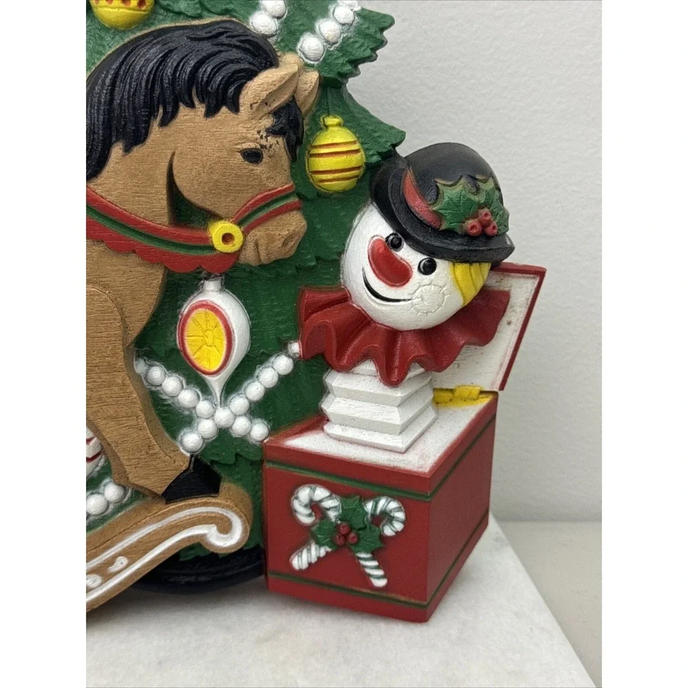 Vintage Burwood Products Christmas Tree Santa Claus Wall Hanging Rocking Horse